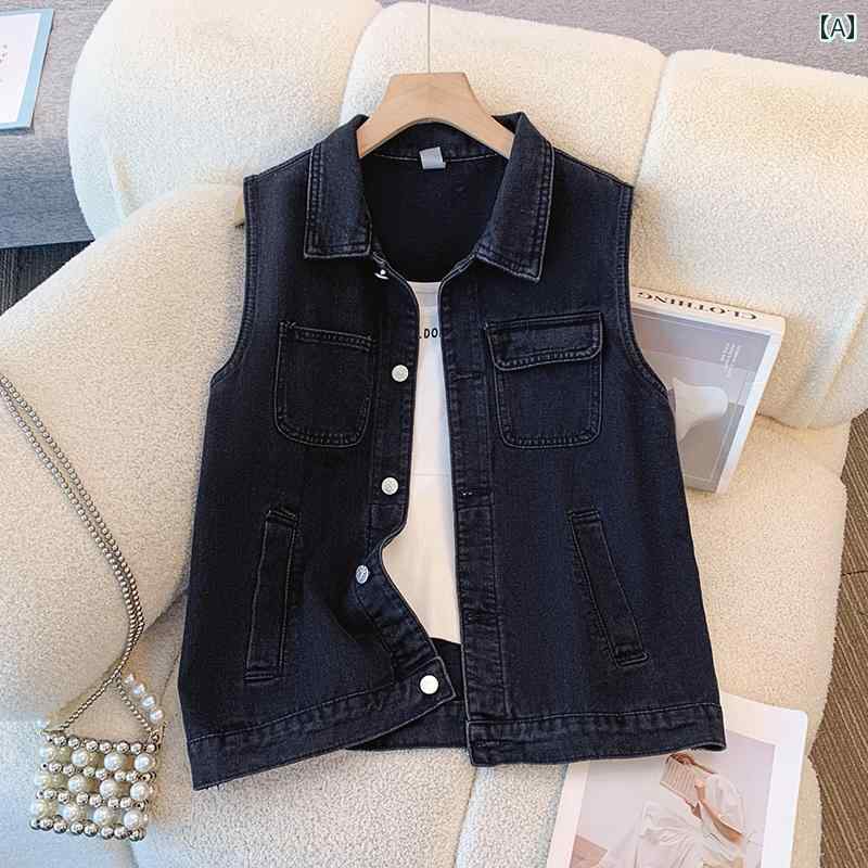 カジュアル スタイル ノースリーブ 黒 韓国 シンプル 春秋 デニム ス ベーシック レディース