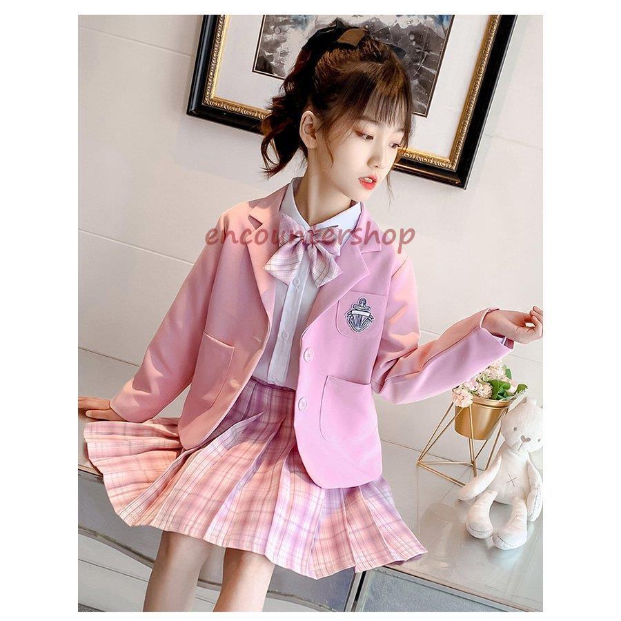 入学式 スーツ 女の子 卒園式 子供服 スーツ フォーマル チェック柄 スカート ジャケット ブラウス 蝶ネクタイ ジュニア服 七五三 発表会 カジュアル 普段着