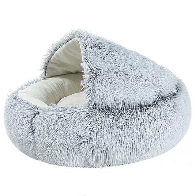 Rakuten - 50cm ペット用 の丸い豪華な ベッド 2 in 1 犬 と 猫用 の 暖かい 家 長くて柔らかい スタイル