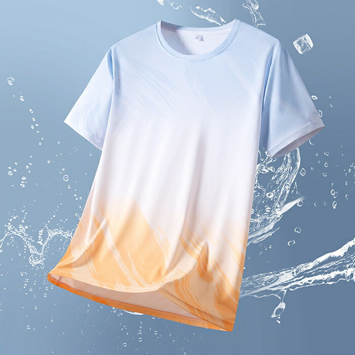 樂天商城 - Tシャツ メンズ 半袖 夏 レディース 接触冷感 グラデーション アイスシルク 速乾 蒸れない クルーネック ストレッチ 伸縮性 抜群 トップス カットソー 大きいサイズ ゆったり 運動着 ランニング ジム 部屋着 おしゃれ カジュアル 男女兼用 ユニセックス