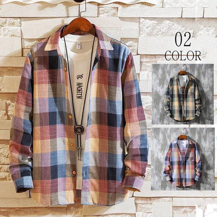 Rakuten - チェックシャツ ネルシャツ メンズ 長袖シャツ 配色 秋 カジュアル トップス お兄系 薄手