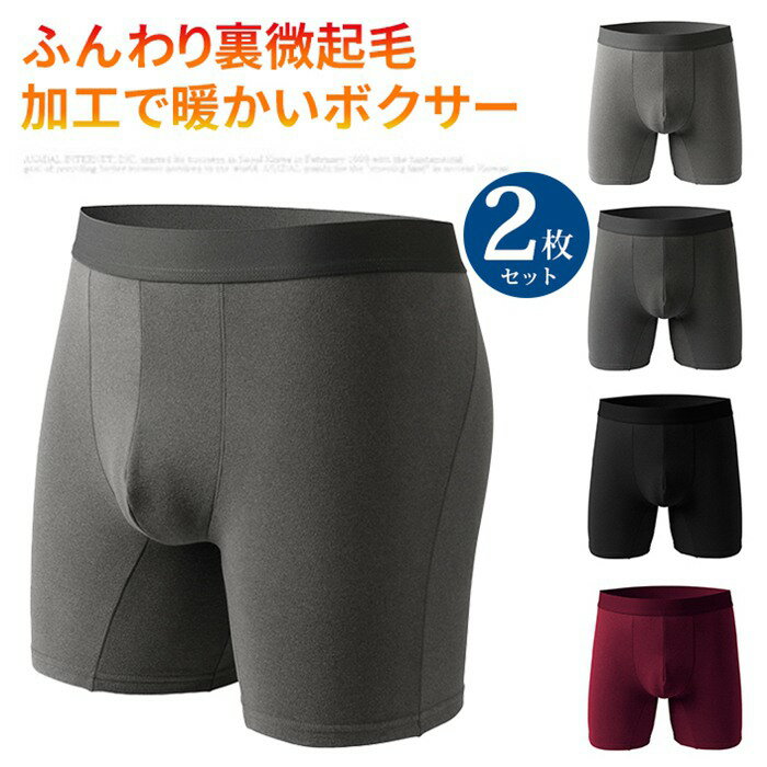 Rakuten - ボクサーパンツ メンズ 裏微起毛 2枚セット あったか 通気性 前閉じ あったかインナー 暖かい インナー 肌着 下着 微起毛 ボクサーブリーフ ストレッチ 冬 防寒