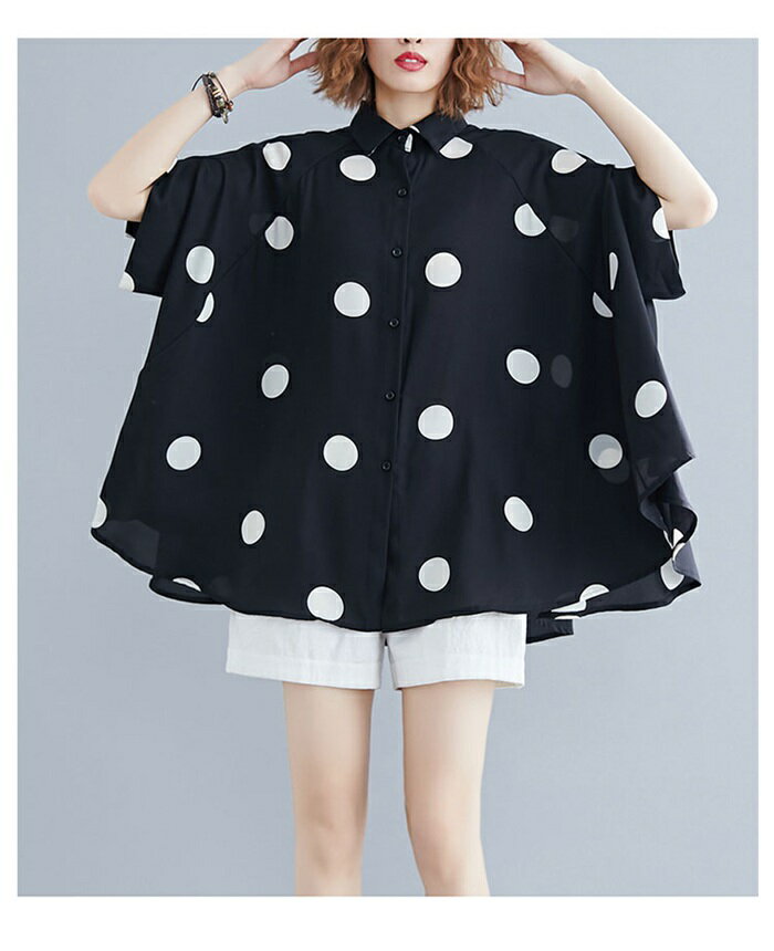 チュニック レディース 半袖 ドットシャツ 妊婦さん ドルマンスリーブ 水玉柄 大きいサイズ シフォンブラウス フレア ゆったり トップス Tシャツ 体型カバー キレイめ カジュアル フレア 涼やか ビッグシルエット 夏 大人可愛い 送料無料