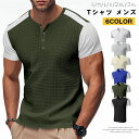 tシャツ メンズ トップス ヘンリーネック プルオーバー ワッフル 大きいサイズ 半袖 ゆったり カジュアル スポーティ おしゃれ ルームウェア 配色 ギフト 父の日 ゴルフウェア(4)