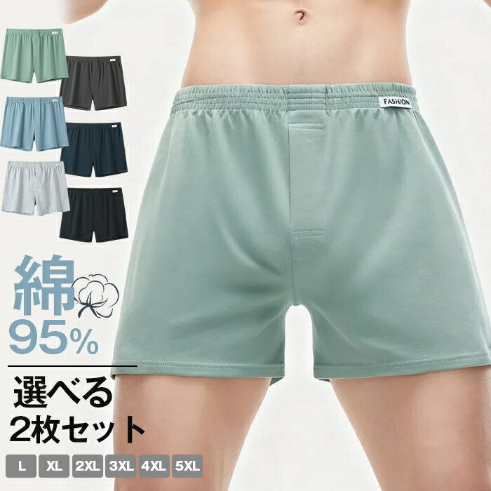 乐天商城 - トランクス 2枚セット メンズ 男性用 紳士 コットン95% 前開き 無地 インナー アンダーウェア 抗菌防臭 吸汗速乾 メンズ下着 大きいサイズ 男性用 パンツ 40代 50代