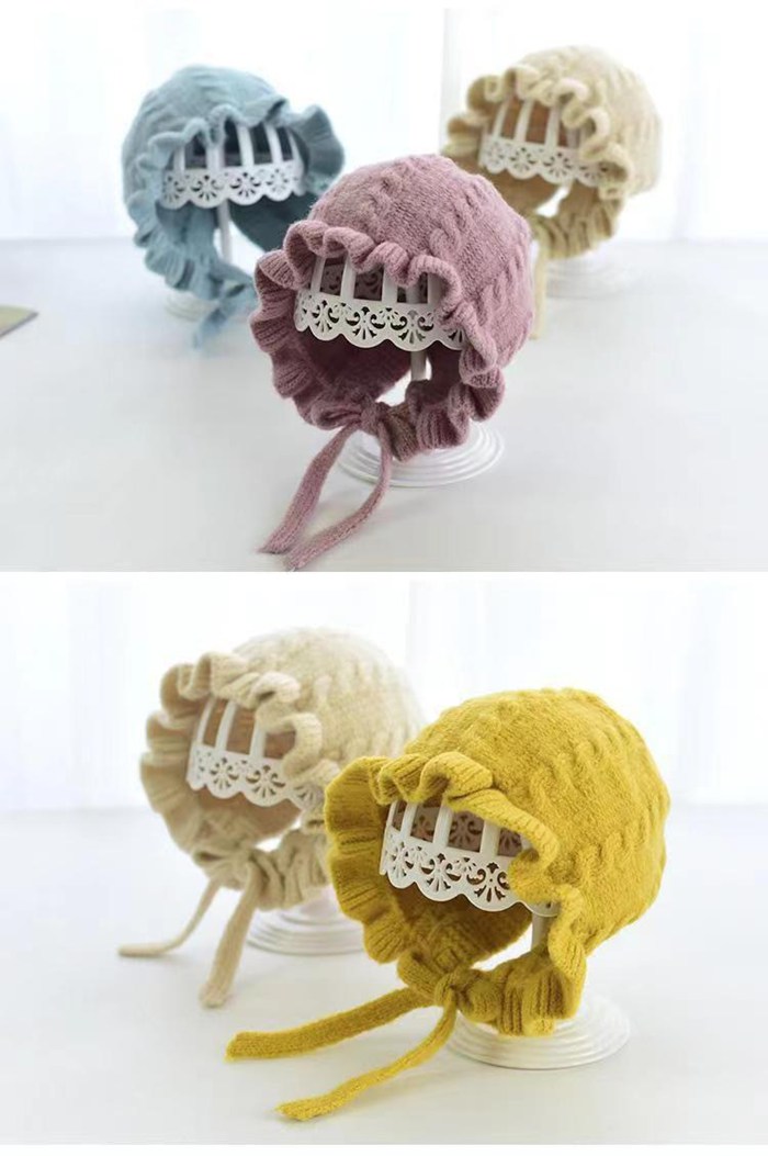 ニット帽 ベビー ボンネット フリル ニットキャップ キッズ 幼児帽 秋冬 あったか 子供 赤ちゃん 女の子 防寒 通気 肌触りいい 快適 出産祝い 誕生日 プレゼント 入園 進学 七五三 祝い 通園 3～24ヶ月 新年 お祝い 記念写真 誕生日 月齢フォト