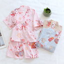 春夏 キッズ パジャマ ガーゼ 甚平 和風 上下セット ウサギ 薄手 パジャマ 男の子 女の子 パンツ トップス ルームウェア ボトムス コットン 綿 半袖パジ...