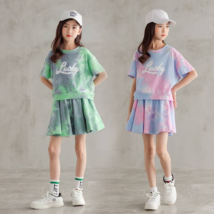 上下セット 女の子 セットアップ タイダイ染 2点セット tシャツ パンツ ジュニア 子ども キッズ ショーツ 子供服 半袖 夏 カジュアル 染 可愛い きれいめ お出かけ スカーチョ 通園 通学 スポーツ ファッション ガチョウパンツ おしゃれ 120 130 140 150 160 165