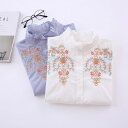 棉100% ブラウス 刺繍 レデイース 春服 春 通勤 コットン 秋 夏 花柄刺繍 シャツ ミドル丈 トップス 長袖 ワイシャツ おしゃれ 通気性 長袖シャツ ...