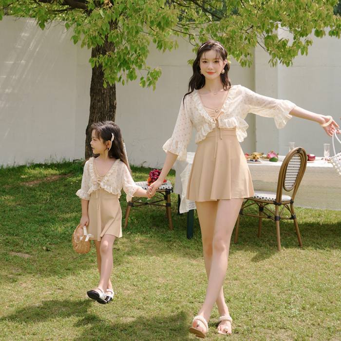 親子 ペアルック 水着 2点セット 親子お揃い 親子コーデ 親子ペアルック リゾート ノースリーブ ラッシ..