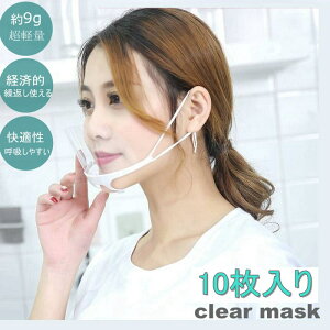 送料無料 10枚入り 透明マスク クリアマスク マウスカバー マウスシールド マウスガード 飲食 業務用 飛沫防止 ウイルス対策 曇り止め 笑顔が見えるマスク フェイスカバー フェイスガード 美容マスク 息苦しくない 呼吸しやすい 洗える