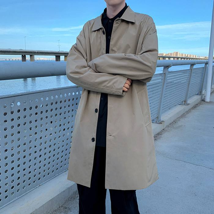 ステンカラーコート メンズ ジャケット コート 春ジャケット ロング丈 無地 軽めジャケット 薄手 春秋 カジュアル 長袖 トップス アウター シンプル ライトアウター ファッション ゆったり 韓国風 おしゃれ 通勤 通学