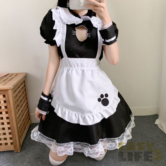 ハロウイン メイド 猫 コスプレ 衣装 メイド服 可愛い ハロウィーン 仮装 レディース 大人女子 制服 大人 女性 セクシー 男ウケ 定番 大きいサイズ 豪華セット ワンピース エプロン フリル カチューシャ ロリータ ハロウィン仮装 黒猫 ハロウィンコスプレ コスチューム easylife3-10005989 Easy life3 サンプル画像2
