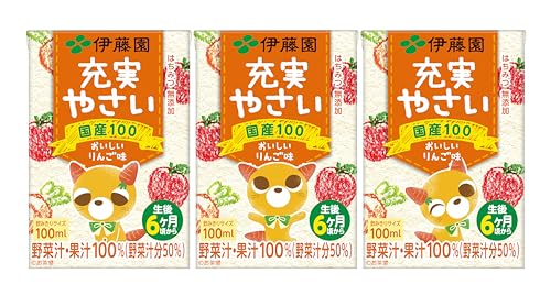 -/100ミリリットル (x 6)/18650・FlavorName:にんじん・パッケージ個数:1・内容量:(100ml×3本)×6個・容器:紙パック・原材料:野菜汁(にんじん、レタス、セロリ、パセリ、クレソン、キャベツ、ラディッシュ、ほうれん草、三つ葉)、果汁(りんご、うめ)/香料 原料原産地名:日本(にんじん)・栄養成分(1本(100ml)当たり):エネルギー 33kcal、たんぱく質 0.3g、脂質 0g、炭水化物 7.8g (糖類 7.1g)、食塩相当量 0~0.04g、カリウム 73~225mg、ビタミンA 125~476μg、ビタミンK 0~3μg、β-カロテン 1393~4771μg ※糖類、食塩相当量は主に野菜や果実に由来します。・アレルゲン:りんご商品紹介 国産原料を100%使用した、お子様向け野菜・果汁飲料です。 ●やさい本来の味わいがお楽しみ頂けます。 ● お子様に最適で持ちやすい容量サイズ100mlです。 ●子供用の紙パックのジュースをお探しの方におすすめの商品です。■ご注意(アレルギー物質について) 本品は「りんご」を使用しております。アレルギーの方はお控えください。 原材料・成分 野菜汁(にんじん、レタス、セロリ、パセリ、クレソン、キャベツ、ラディッシュ、ほうれん草、三つ葉)、果汁(りんご、うめ)/香料 原料原産地名:日本(にんじん)