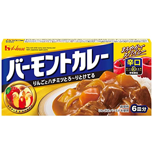 辛口-/115グラム(x 5)/-・FlavorName:辛口Size:115グラム(x 5)・パッケージ個数:5・原材料:食用油脂(牛脂豚脂混合油、パーム油)、小麦粉、食塩、砂糖、でんぷん、カレーパウダー、脱脂大豆、香辛料、トマトパウダー、ポークエキス、チーズ加工品、粉末ソース、はちみつ、バナナペースト、ガーリックパウダー、ローストオニオンパウダー、トマト調味料、オニオンパウダー、酵母エキス、玉ねぎエキス、ごまペースト、砂糖粉乳混合品、バターミルクパウダー、全粉乳、りんごペースト、粉乳小麦粉ルウ、しょう油加工品、チーズ、ぶどう糖、脱脂粉乳、ココア、調味料(アミノ酸等)、着色料(カラメル、パプリカ色素)、乳化剤、酸味料、香料、香辛料抽出物、(原材料の一部に鶏肉を含む)・商品サイズ(高さx奥行x幅):74mmx150mmx115mm・115g×5個商品紹介 ・リンゴとハチミツを使ったまろやかなおいしさのカレーなので、小さなお子さまから大人まで幅広いお客さまにおいしく召し上がっていただけます。 ・アメリカのバーモント州に伝わるりんごとハチミツの健康法を応用したカレー・マイルドなスパイスの風味が特徴のカレーパウダーがベース・100%国産のりんごペーストと風味豊かなハチミツ、乳製品などを加えたまろやかでコクのあるカレー 原材料・成分 食用油脂(牛脂豚脂混合油、パーム油)、小麦粉、食塩、砂糖、でんぷん、カレーパウダー、脱脂大豆、香辛料、トマトパウダー、ポークエキス、チーズ加工品、粉末ソース、はちみつ、バナナペースト、ガーリックパウダー、ローストオニオンパウダー、トマト調味料、オニオンパウダー、酵母エキス、玉ねぎエキス、ごまペースト、砂糖粉乳混合品、バターミルクパウダー、全粉乳、りんごペースト、粉乳小麦粉ルウ、しょう油加工品、チーズ、ぶどう糖、脱脂粉乳、ココア、調味料(アミノ酸等)、着色料(カラメル、パプリカ色素)、乳化剤、酸味料、香料、香辛料抽出物、(原材料の一部に鶏肉を含む)