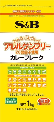 パッケージ個数:1・玉ねぎ、さつまいも、トマトの旨味を充分に引き出した味わいとコクが特徴のアレルゲンフリー（国内で表示を義務付ける・表示を推奨する28品目を含む原材料不使用）カレーフレークです。商品紹介 玉ねぎ、さつまいも、トマトの旨味を充分に引き出した味わいとコクが特徴のアレルゲンフリー（国内で表示を義務付ける・表示を推奨する28品目を含む原材料不使用）カレーフレークです。 原材料・成分 でん粉（国内製造）、パーム油・なたね油混合油脂、砂糖、食塩、カレー粉、オニオンパウダー、酵母エキスパウダー、さつまいもパウダー、香辛料、トマトパウダー／増粘剤（加工デンプン）、カラメル色素、乳化剤、酸味料、香料