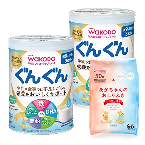 白/830g (x 2)/-・Size:830g (x 2)・パッケージ個数:1・離乳食が3回食になる満9か月頃からの成長期に、牛乳や食事では不足しがちな栄養をおいしくサポートするミルクです。牛乳では摂りにくいDHAを配合し、1日に400ml飲むことで鉄・カルシウム・ビタミンC・ビタミンDは食事摂取基準1?2歳の推奨量・目安量に対して1日分を100%サポートし、発育に大切な亜鉛を新たに配合しました。・色:白・パッケージ重量:2.27 kg・サイズ:830g×2缶・ブランド:和光堂商品紹介 離乳食が3回食になる満9か月頃からの成長期に、牛乳や食事では不足しがちな栄養をおいしくサポートするミルクです。牛乳では摂りにくいDHAを配合し、鉄・カルシウム・ビタミンC・ビタミンDは食事摂取基準1?2歳の推奨量・目安量に対して1日分100%サポートし、発育に大切な亜鉛を新配合しました。おまけがついた2個パックです。 使用上の注意 ○必ず缶に入っている添付スプーンをお使いください。使用後はスプーンをよく洗って乾燥させ、缶の中には入れず清潔に保管してください。○粉ミルクに水滴が入ると固結することがありますので、ぬれたスプーンは使用しないでください。○開缶後は、湿気や虫、ホコリや髪の毛などが入らないようにきちんとフタをして、乾燥した涼しい清潔な場所に保管し、冷蔵庫での保管は避けてください。○開缶後はなるべく早く（30日以内に）お使いください。○電子レンジでのミルクの加熱は避けてください。〇冷たい水では溶けにくいことがあります。 原材料・成分 乳糖（ニュージーランド製造）、脱脂粉乳、調整食用油脂（パーム油、パーム核分別油、大豆白絞油）、でんぷん糖化物、ホエイたんぱく濃縮物、ガラクトオリゴ糖液糖、精製魚油、亜鉛酵母／炭酸Ca、塩化K、塩化Mg、リン酸Na、レシチン、炭酸K、リン酸K、V.C、ピロリン酸鉄、V.E、パントテン酸Ca、5'-CMP、ナイアシン、V.B1、V.B6、V.A、V.B2、イノシン酸Na、ウリジル酸Na、グアニル酸Na、5'-AMP、葉酸、カロテン、ビオチン、V.D、V.K、V.B12 使用方法 ■ミルクの飲ませ方〇標準的なミルクの使用量はフタの表をご覧ください。お子さまの発育に合わせて、ミルクの量や回数を加減してください。○1回分ずつ調乳して飲ませてあげてください。作りおきや飲み残しは飲ませないでください。