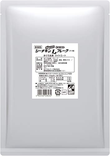 -/1kg(業務用パウチ)/-・Size:1kg(業務用パウチ)・パッケージ個数:1・原材料:きはだまぐろ、大豆油、食塩、野菜エキス / 調味料(アミノ酸等)・商品サイズ(高さx奥行x幅):20mm×320mm×230mm・内容量:1kg・きはだまぐろを原料に使用し、美味しく大豆油で油漬けしたシーチキンです。・料理に使いやすく食べやすいように細かくフレーク形状にしました。きはだまぐろを原料に使用し、美味しく大豆油で油漬けしたシーチキンです。大容量の業務用製品です。料理に使いやすく食べやすいように細かくフレーク形状にしました。サラダやおにぎり、サンドウィッチの具材、その他にも和・洋・中華の様々なお料理の具材として、幅広くご利用いただけます。レトルトパウチに入っています。賞味期限は、開封しない場合には、常温で製造日より2年ですが、開封後は冷蔵庫に入れお早めにご使用ください。