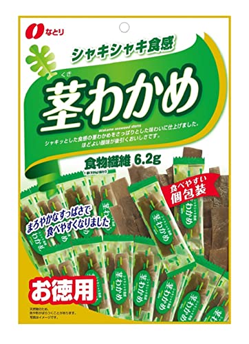 -/徳用/-・FlavorName:プレーンSize:徳用・パッケージ個数:1・原材料:わかめ、砂糖、食塩、みりん、たん白加水分解物（大豆を含む）/ソルビトール、酸味料、調味料（アミノ酸等）・商品サイズ(高さx奥行x幅):29cm×20cm×10cm商品紹介 食物繊維たっぷり! さっぱりほどよい酸味のヘルシーおやつ! 茎わかめのお徳用パック。シャキッとした歯ごたえの茎わかめを食べやすいサイズにカットして便利な個包装にしました。日本酒や焼酎などさっぱり系の和酒にもよく合います。個包装なので口寂しい時のおやつとして、持ち運びにも便利です。 原材料・成分 わかめ、砂糖、食塩、みりん、たん白加水分解物（大豆を含む）/ソルビトール、酸味料、調味料（アミノ酸等）