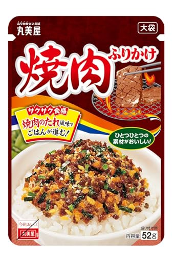 原材料:大豆加工品（国内製造）、乳糖、いりごま、砂糖、デキストリン、食塩、香味油、醤油、牛肉、にんじん、でん粉、フライドガーリック、牛脂、焼肉風味シーズニング、味付のり、エキス（鰹節、酵母、チキン、オニオン、ビーフ）、小麦粉、植物油脂、香辛料、ねぎ、りんご濃縮果汁、鶏卵加工品、植物性たん白、海藻カルシウム、マーガリン、還元水あめ、乳製品、ぶどう糖果糖液糖、イースト、玉ねぎ粉末、ぶどう糖、水あめ／調味料（アミノ酸等）、着色料（カラメル、紅麹、カロチノイド）、セルロース、グリセリン、酸味料、香料、酸化防止剤（ビタミンE）、香辛料抽出物、（一部に卵・乳成分・小麦・牛肉・ごま・大豆・鶏肉・豚肉・りんごを含む）・商品サイズ(高さx奥行x幅):19cm×16.5cm×13.3cm商品紹介 ・サクサク食感のドライタイプふりかけで、ごはんが進む少し濃い目の味付けです。 ・牛肉の旨味と焼肉のたれの甘辛さがクセになる味わいです。 ・ごはんにしっかり合う「焼肉のたれ感」が食欲をそそります。 ・保存に便利な、チャック付きです。 ・お得で使いやすい大袋タイプ。 原材料・成分 大豆加工品（国内製造）、乳糖、いりごま、砂糖、デキストリン、食塩、香味油、醤油、牛肉、にんじん、でん粉、フライドガーリック、牛脂、焼肉風味シーズニング、味付のり、エキス（鰹節、酵母、チキン、オニオン、ビーフ）、小麦粉、植物油脂、香辛料、ねぎ、りんご濃縮果汁、鶏卵加工品、植物性たん白、海藻カルシウム、マーガリン、還元水あめ、乳製品、ぶどう糖果糖液糖、イースト、玉ねぎ粉末、ぶどう糖、水あめ／調味料（アミノ酸等）、着色料（カラメル、紅麹、カロチノイド）、セルロース、グリセリン、酸味料、香料、酸化防止剤（ビタミンE）、香辛料抽出物、（一部に卵・乳成分・小麦・牛肉・ごま・大豆・鶏肉・豚肉・りんごを含む）