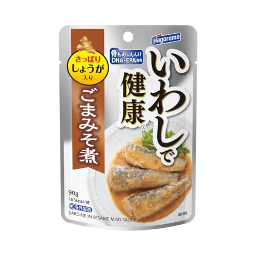 -/90グラム × 12個/-・FlavorName:ごまみそ煮・パッケージ個数:12・商品サイズ(高さx奥行x幅):17.4cm×19.6cm×11.6cm・内容量:90g(1597)×12個・いわしで健康(100g缶)と比較し、25%減塩。・いわしには、DHA・EPA・カルシウムが含まれています。・ごまをたっぷり入れたみそ味に仕上げました。商品紹介 ごまをたっぷり入れたみそ味に仕上げました。 いわしで健康(100g缶)と比較し、25%減塩。開けやすいパウチ容器を採用致しました。 いわしには、DHA・EPA・カルシウムが含まれています。 もう1品おかずがほしいときや、ちょっとしたおつまみにも手軽にお召し上がりいただけます。ご飯のお供にも最適です。 一人前の食べきりサイズです。防災対策用にもおすすめです。 原材料・成分 いわし、砂糖、みそ(大豆を含む:遺伝子組換えでない)、白ごま、ごま油、しょうゆ(小麦・大豆を含む)、おろししょうが、酵母エキス / 増粘剤(キサンタンガム)、調味料(アミノ酸等)