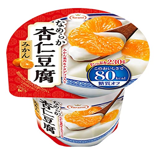 原材料：ナタデココ(フィリピン製造又はタイ製造)、みかん(果実、果汁)、エリスリトール、植物油脂利用食品(乳成分を含む)、グラニュー糖、杏仁霜(アーモンドを含む)、塩、寒天/ゲル化剤(増粘多糖類)、香料、乳化剤、酸味料、酸化防止剤(ビタミンC)、甘味料(アスパルテーム・L-フェニルアラニン化合物、アセスルファムK、スクラロース)・商品サイズ(高さx奥行x幅)：7.1cm×18.7cm×28.3cm商品紹介 1食80kcal・糖質オフで楽しめる、たらみの「80kcalデザート」シリーズ。コクのある、なめらか杏仁豆腐です。華やかな杏仁の香りと、口当たりの良い、なめらかな食感が楽しめます。ジューシーなみかん果肉と、食感のアクセントとなるナタデココが入って、飽きなく楽しめます。 原材料・成分 ナタデココ(フィリピン製造又はタイ製造)、みかん(果実、果汁)、エリスリトール、植物油脂利用食品(乳成分を含む)、グラニュー糖、杏仁霜(アーモンドを含む)、塩、寒天/ゲル化剤(増粘多糖類)、香料、乳化剤、酸味料、酸化防止剤(ビタミンC)、甘味料(アスパルテーム・L-フェニルアラニン化合物、アセスルファムK、スクラロース)