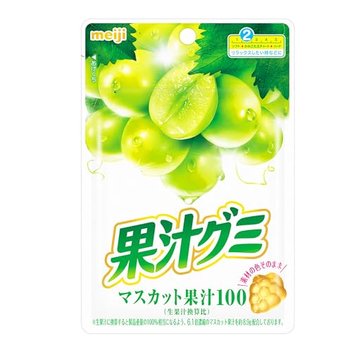 グミマスカット10袋グミ/Pack of 1/-・Size:Pack of 1・形: 円形・パッケージ重量: 0.61 kg商品紹介 ●噛んでリラックスできる”手軽なくだもの”果汁グミ。 ●リラックスするのにぴったりの弾力食感（食感チャート2） ●果汁100（生果汁換算比）・着色料不使用。 ●品質とパッケージを全面リニューアルし、かみごたえをラインナップ。 ●混濁果汁や香りを閉じ込めた果汁を使用し、よりくだものらしさを感じられるようにしています。 ●明治は、赤ちゃんからお年寄りまで、いろいろなシーンでいつもあなたのそばにありたい。おいしさであなたとずっとつながっていたい。昨日より今日、今日よりも明日。あなたの明日をもっとおいしくするために。 原材料・成分 水あめ（国内製造）、砂糖、濃縮マスカット果汁、ゼラチン、還元難消化性デキストリン、植物油脂、でん粉／酸味料、香料、ゲル化剤（ペクチン）、光沢剤、（一部にりんご・ゼラチンを含む）