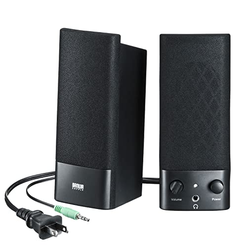 AC電源ブラック/6.6奥行きx6幅x15高さcm/MM-SPL2N3・Size:6.6奥行きx6幅x15高さcm・パッケージ個数:1・アンプ内蔵でヘッドホンステレオの出力端子やパソコンの音声端子につなぐだけで音楽を楽しめます。・実用最大出力5W（2.5W＋2.5W)で小型ながらパワフルなサウンドを楽しめます。・深夜や周りに気を使う環境にも便利なヘッドホン端子を内蔵しています。・電源内蔵なのでコンセント周りをすっきりと配線できます。●アンプ内蔵でヘッドホンステレオの出力端子やパソコンの音声端子につなぐだけで音楽を楽しめます。●実用最大出力5W(2.5W+2.5W)で小型ながらパワフルなサウンドを楽しめます。●深夜や周りに気を使う環境にも便利なヘッドホン端子を内蔵しています。●電源内蔵なのでコンセント周りをすっきりと配線できます。■カラー:ブラック■実用最大出力:5W(2.5W+2.5W)■周波数特性:200~20000Hz■スピーカー形式:バスレフ型フルレンジスピーカーシステム■スピーカーサイズ:2×3.5インチ(直径50×88mm)■ロードインピーダンス:4Ω■入力端子:ステレオミニプラグ(3.5mm)■電源:内蔵■外部出力:ヘッドホン端子■サイズ:W60×D66×H150mm■重量:474g■ケーブル長:パソコン接続ケーブル/約1.2m、スピーカー間ケーブル/約1.0m、電源コード長/約1.2m■セット内容:本体、取扱説明書
