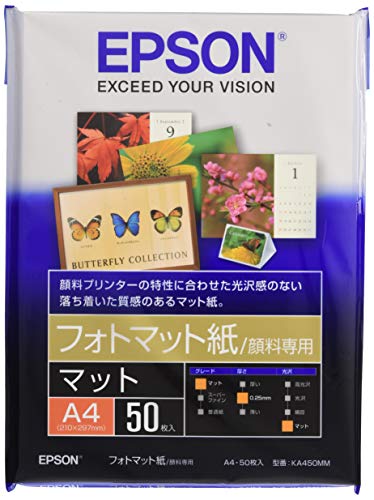 白/A4/KA450MM・Size:A4・パッケージ個数:1・写真印刷／グラフィック印刷・入数:50枚・タイプ・特性：マットタイプ・対応インク：顔料より PX、MCシリーズに最適なハイクオリティマット紙 マット調の質感を活かしたハイクォリティな写真印刷や、グラフィックアートの印刷に。写真高画質と耐光性を融合させた新技術。その美しい色再現性とかつてない耐光性を活かせるフォトマット紙。 商品紹介 経済的な一般用途向けの厚手の非光沢紙です。写真データ、ポスター、グラフィックなどの印刷に適しています。