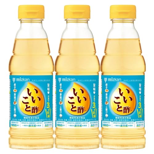 PatternName:いいこと酢・原材料:米酢(国内製造)、醸造酢、砂糖、スパイス酢、かんきつ果汁、こんぶだし/酸味料、香料・栄養成分:一日摂取目安量(15ml)当たり エネルギー:20kcal、たんぱく質:0g、脂質:0g、炭水化物:5.3g、食塩相当量:0.18g、酢酸:750mg・いつもの お酢 よりおいしく、ラクして 健康対策 ができる、 機能性表示食品 の お酢 です。・本品には酢酸が含まれます。酢酸には 1 血圧が高めの方の血圧を下げる機能、2日常生活で生じる運動程度(5~6METs)の一時的な疲労感を軽減する機能、3肥満気味の方の内臓脂肪を減少させる機能があることが報告されています。商品紹介 いつものお酢よりおいしく、ラクして3つの健康対策ができる、機能性表示食品のお酢です。独自技術を集結し、添加物に頼らず、複数種類のお酢とだしをブレンドしているので、自然な旨味でツンとこず、毎日の食事がおいしく健康になります。出来上がった料理につけかけするだけのラクちんメニューから、いつものお酢と同様の使い方の調理メニューまで幅広いメニューと相性抜群です。酢酸をリッチに配合しているので少量摂取で良く、健康対策が手軽にできます。360mlPET容器入りです。※本品には酢酸が含まれます。酢酸には血圧が高めの方の血圧を下げる機能、日常生活で生じる運動程度（5〜6METs）の一時的な疲労感を軽減する機能、肥満気味の方の内臓脂肪を減少させる機能があることが報告されています。 原材料・成分 米酢（国内製造）、醸造酢、砂糖、だし（こんぶ、あご、そうだかつお）、スパイス酢