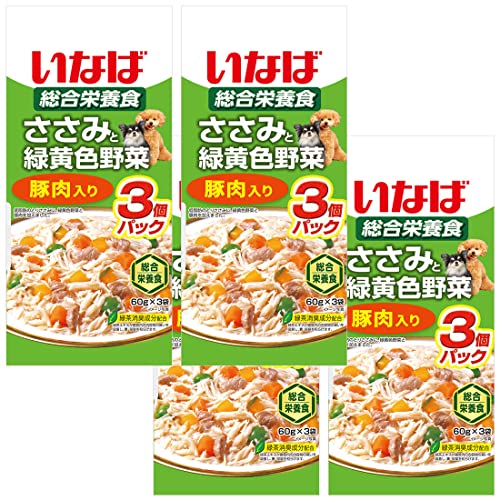 -/-/QDR-145・ささみをベースにトッピング商品紹介 ささみをベースに緑黄色野菜をトッピング。ゼリータイプでするっと出ます。 原材料・成分 【原材料】 鶏肉(ささみ)、野菜(人参、かぼちゃ、グリンピース)、豚肉、大豆油、でん粉、寒天、ミネラル類(Ca、Fe、Cu、Mn、Zn、I、K、Mg、Se)、増粘多糖類、ビタミン類(A、D3、E、B1、2、B6、葉酸、B12、コリン、ビオチン)、紅麹色素、緑茶エキス 【成分】 たんぱく質7.0％以上、脂質1.3％以上、粗繊維0.4％以下、灰分1.8％以下、水分89.5％以下 【エネルギー】 約30kcal/袋