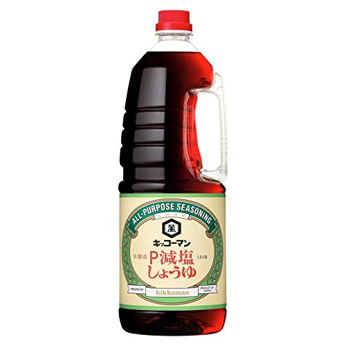 -/1.8リットル (x 1)/11615・FlavorName:減塩しょうゆ 1.8LSize:1.8リットル (x 1)・パッケージ個数:1・内容量:1800ml・カロリー:62Kcal・原材料:小麦、脱脂加工大豆(遺伝子組換えでない)、食塩、大豆(遺伝子組換えでない)、アルコール、酸味料・商品サイズ(高さ×奥行×幅):315mm×106mm×106mm・原産国:日本