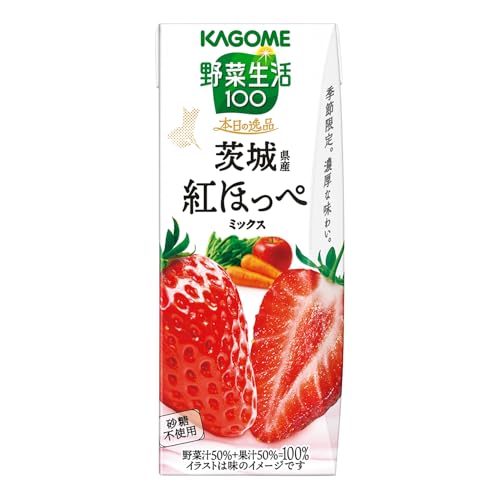 カゴメ 野菜生活100 本日の逸品 茨城県産紅ほっぺミックス 195ml紙パック×24本（季節限定品 砂糖不使用 濃厚な味わい） 送料無料