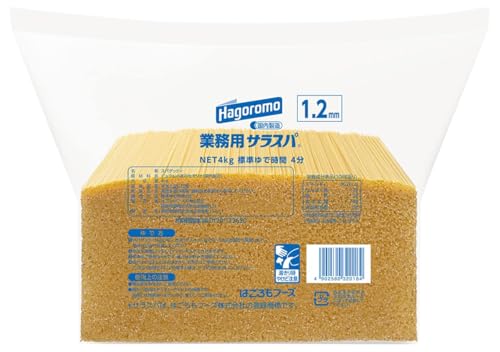ブラント名:はごろも・メーカー名: はごろもフーズ・商品の重量: 4.03kilograms・原材料: デュラム小麦のセモリナ(国内製造)・ブラント名:はごろも商品紹介 デュラムセモリナ100%のパスタです。使いやすいチャックタイプです。 標準ゆで時間は4分で、麺長は12.5cm。細く短いのでサラダや冷製パスタにぴったりです。 お子様にも食べやすく人気です。お好みの硬さにゆでてお召し上がりください。 原材料・成分 デュラム小麦のセモリナ（国内製造）