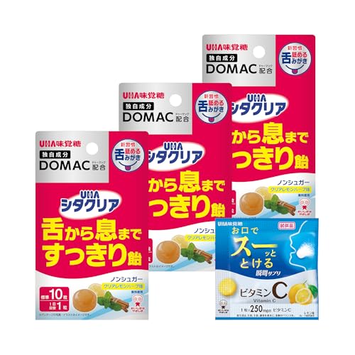 白/-/-・健口習慣舐める舌みがきで舌から息まですっきり／独自成分DOMACを配合した舐める舌みがきで舌ケア息キレイ／ノンシュガーですっきりとしたクリアレモンハーブ味商品紹介 ●UHA口腔ケア研究から生まれた独自成分DOMAC配合で、舌から息まですっきり、舌ケア息キレイ健口新習慣の舐める舌みがき。●ノンシュガーでさわやかなクリアレモンハーブ味。 原材料・成分 還元パラチノース（ドイツ製造）、還元水飴、さけ白子抽出物、シナモン、ライチポリフェノール加工品、食塩／ビタミンC、グリセリン、香料、酸味料、甘味料（アスパルテーム・L-フェニルアラニン化合物、アセスルファムK、ステビア）、チャ抽出物、（一部にさけを含む） 使用方法 1日1粒を目安に舐めてお召し上がりください。