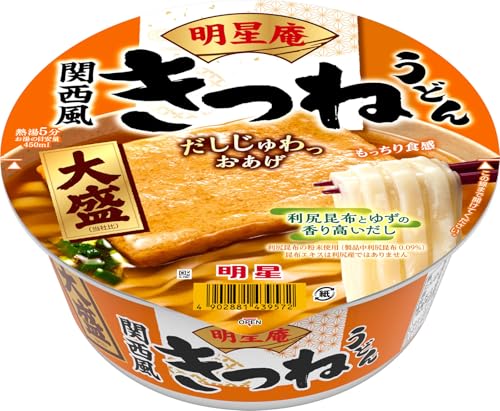 明星庵きつねうどん大盛[12個入、カップ麺、大盛サイズ、関西風、だしじゅわっ、利尻昆布とゆずの香り高いだし、105g] 送料無料