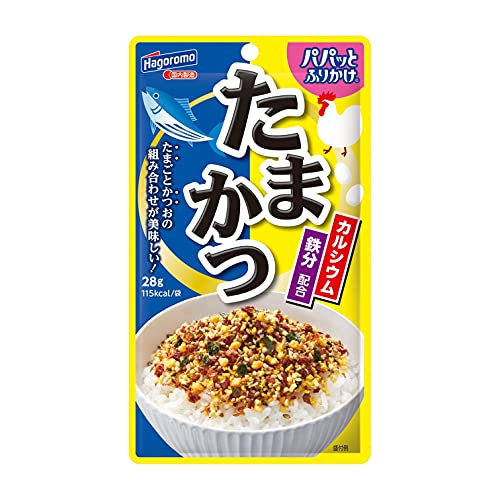 チャック袋のふりかけ商品紹介 4種類のたまご顆粒と、うま味たっぷりの味付かつお削り節と味付もみのりをバランスよく合わせたふりかけです。 不足しがちなカルシウム・鉄分を配合しました。日々のごはんやお弁当のお供に、毎日の食卓で是非ご利用下さい。 スリムタイプの袋なのでふりかけやすく、チャック付き袋を使用しているので、保存にも便利です。開封後はチャックをしっかり閉めて保存し、お早めにご使用ください。 原材料・成分 たまご風味顆粒（乳糖、砂糖、卵黄粉末、コーンスターチ、食塩、その他）（国内製造）、味付ごま（いりごま、砂糖、食塩、その他）、味付かつお節（鰹削り節、しょうゆ、砂糖、水あめ、発酵調味料、その他）、しょうゆ風味顆粒（乳糖、食塩、粉末しょうゆ、砂糖）、鶏卵加工品（全卵粉末、デキストリン、脱脂粉乳、乳たんぱく、加糖加塩全卵、コーンスターチ、その他）、味付のり、抹茶風味顆粒　／　調味料（アミノ酸等）、未焼成卵殻カルシウム、ピロリン酸第二鉄、着色料（クチナシ、カラメル、紅麹、カロチノイド、ウコン、紅花黄）、甘味料（カンゾウ）、環状オリゴ糖、膨張剤、酸化防止剤（生コーヒー豆抽出物、ビタミンE）、香料、ビタミンD、香辛料抽出物、（一部に卵・小麦・乳成分・えび・ごま・さば・大豆・鶏肉・豚肉を含む）
