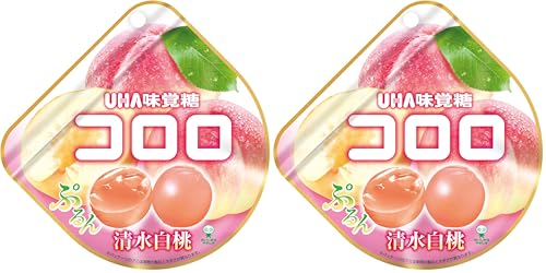 清水白桃-/Pack of 1/-・グミ商品紹介 果実そのものを食べるようなジューシー感と果汁感の新食感グミ、コロロの清水白桃味。果肉がやわらかく果汁が豊富な品種、清水白桃を使用しています。 原材料・成分 果糖ぶどう糖液糖（国内製造）、砂糖、水飴、濃縮りんご果汁、もも、コラーゲン、植物油脂／グリセリン、酸味料、ゲル化剤（増粘多糖類）、クエン酸カリウム、リン酸水素二カリウム、香料、光沢剤、セルロース、着色料（アントシアニン）、安定剤（CMC）、（一部に牛肉・もも・りんご・ゼラチンを含む）