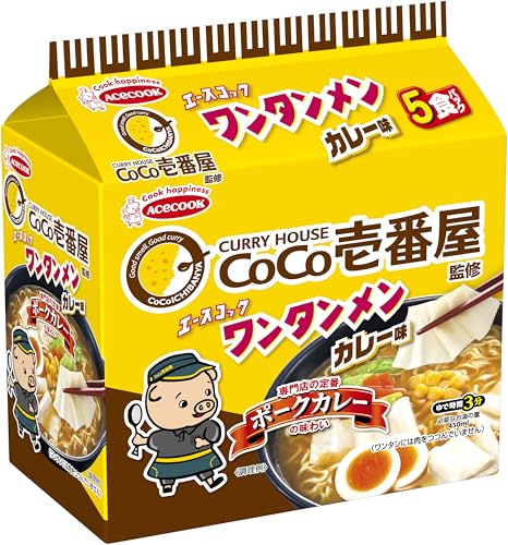 エースコック (袋)ワンタンメン COCO壱番屋監修 カレー味 5食パック ×6個 送料無料
