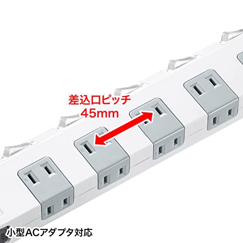 EasyLifeShopのサンワサプライ 電源タップ 10個口・2P (5m) たくさん挿せるレイアウト 雷ガード 個別スイッチ(2個口ごと)・一括集中スイッチ 送料無料｜アングル3