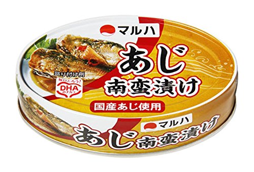 -/100グラム (x 6)/-・パッケージ個数:6・原材料:あじ、たまねぎ、しょうゆ、砂糖、果実酢、植物油脂、酒、米発酵調味料、唐辛子/加工でん粉、酸味料、(一部に小麦・大豆を含む)・商品サイズ(高さx奥行x幅):2.9cm×6.8cm×10.8cm商品紹介 調理の手間がかかるあじの南蛮漬けを手軽な缶詰で提案。魚のから揚げとして人気が高いあじ。その新鮮なあじを油で揚げ、南蛮漬けの甘酸っぱいたれで、骨が軟らかくなるまで煮こみました。カルシウムはもちろん青魚に多く含まれ、健康に良いとされる不飽和脂肪酸のDHA、EPAも美味しくとることが出来ます。 原材料・成分 あじ、たまねぎ、しょうゆ、砂糖、果実酢、植物油脂、酒、米発酵調味料、唐辛子/加工でん粉、酸味料、(一部に小麦・大豆を含む)