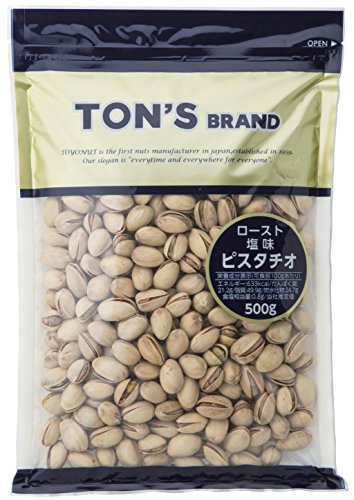 -/500グラム (x 1)/-・パッケージ個数:1・内容量:500g・原材料:ピスタチオ(アメリカ合衆国産)、食塩・商品サイズ(高さx奥行x幅):260.0mm×30.0mm×190.0mm・ブラント名: 東洋ナッツ・メーカー名: 東洋ナッツ商品紹介 ピスタチオはおつまみとして人気のナッツです。ナッツ専用塩を染み込ませ、遠赤焙煎で丁寧に焼き上げました。500g入りのお得な業務用サイズです。ピスタチオにはカリウムが多く含まれています。濃厚で独特の甘みがウィスキーなどにマッチします。健康にも気を遣うことができるお酒のお供はいかがでしょうか ご注意（免責）＞必ずお読みください ◎殻を取ってお召し上がりください。◎開封後は湿気やすくなりますので、お早くお召し上がりください。