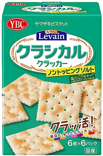 -/36枚×5個/4903015115652・Size:36枚×5個・箱商品紹介 日本で一番売れているソーダクラッカー“ブランド”。健康志向のお客様の声を反映し、「塩分25％カット（ルヴァンクラシカル比較）」を表記しました。層を形成した生地が奏でるサクッとした食感が特徴です。長時間発酵のプレーンタイプのクラッカーはシンプルな味わいの中に発酵の風味が香るこだわりの品質です。プレーンな味わいは他の食材とも相性が良く、クラッカーの食シーンを広げます。ノントッピングソルトタイプは掛塩をなくすことで塩味のある他の食材との相性を高めます。（製品に含まれているアレルギー物質は小麦のみで、国内製造のクラッカーです。） 原材料・成分 小麦粉（国内製造）、加工油脂、モルトフラワー、食塩、発酵種、イースト／膨脹剤、調味料（無機塩等）、炭酸カルシウム