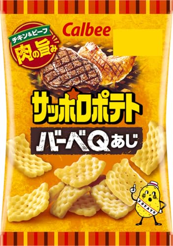 オレンジ/24g×24袋/-・Size:24g×24袋・バーべQあじ商品紹介 肉(チキン&ビーフ)の風味をアップし、ちょっと濃い目のおいしさの「バーベQあじ」 バーベキューの網をイメージした網目状の、サクサクと軽い食感のスナックです。 肉や野菜といったいろいろな素材で構成された、しっかりした独特な「バーベQあじ」です。 しかし濃すぎないので、子供のおやつにおススメです。 一人でちょっと食べたいときにオススメの24g入り小袋サイズです。 原材料・成分 小麦粉（国内製造）、植物油、じゃがいもでん粉、じゃがいも、乾燥じゃがいも、上新粉、砂糖、食塩、 鶏肉、オニオンパウダー、ソテーオニオン（豚肉を含む）、しょうゆ（大豆を含む）、コーンスターチ、 かぼちゃパウダー、チキンパウダー、香辛料、たん白加水分解物、粉末しょうゆ、チキンエキスパウダー 、酵母エキスパウダー、ビーフパウダー、調味動物油脂、発酵酵母エキスパウダー / 調味料（アミノ酸 等）、炭酸カルシウム、カラメル色素、香料、甘味料（甘草）、香辛料抽出物、酸味料