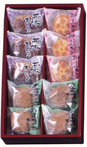 -/10個 (x 1)/MK-10・Size:10個 (x 1)・パッケージ個数:1・内容量:10個・商品サイズ (幅×奥行×高さ):180mm×320mm×50mm商品紹介 商品紹介 栗まんじゅう、桃山、カステラまんじゅう、日本の代表的な伝統焼菓子を三品詰め合わせました。和の心と自然の風味を味わって頂ける自信作です。大切な方への贈り物にぜひご利用下さい。10個入り栗まんじゅう×3個、桃山×3個、カステラまんじゅう×4個 原材料・成分 ●【栗まんじゅう】栗餡(白いんげん豆、砂糖、水飴、栗)(国内製造)、 小麦粉、砂糖、鶏卵、蜂蜜、マーガリン(乳成分・大豆を含む)、水飴/ 増粘剤(加工澱粉)、膨張剤、乳化剤、着色料(クチナシ)●【かすてら まんじゅう】黄味餡(白いんげん豆、砂糖、加糖卵黄(卵を含む)、還元水飴)(国内製造)、小麦粉、砂糖、鶏卵、蜂蜜、マーガリン(乳成分・大豆を含む)、水飴/増粘剤(加工澱粉)、膨張剤、乳化剤●【桃山まんじゅう】桃山餡(白いんげん豆、砂糖、加糖卵黄(卵を含む)、還元水飴)(国内製造)、砂糖、鶏卵、マーガリン(乳成分・大豆を含む)、寒梅粉、みりん/着色料(クチナシ)、乳化剤 ご注意(免責))必ずお読みください 高温多湿、直射日光を避け、常温で保存 続きを見る 原材料・成分 ●【栗まんじゅう】栗餡(白いんげん豆、砂糖、水飴、栗)(国内製造)、 小麦粉、砂糖、鶏卵、蜂蜜、マーガリン(乳成分・大豆を含む)、水飴/ 増粘剤(加工澱粉)、膨張剤、乳化剤、着色料(クチナシ)●【かすてら まんじゅう】黄味餡(白いんげん豆、砂糖、加糖卵黄(卵を含む)、還元水飴)(国内製造)、小麦粉、砂糖、鶏卵、蜂蜜、マーガリン(乳成分・大豆を含む)、水飴/増粘剤(加工澱粉)、膨張剤、乳化剤●【桃山まんじゅう】桃山餡(白いんげん豆、砂糖、加糖卵黄(卵を含む)、還元水飴)(国内製造)、砂糖、鶏卵、マーガリン(乳成分・大豆を含む)、寒梅粉、みりん/着色料(クチナシ)、乳化剤 ご注意（免責）＞必ずお読みください 高温多湿、直射日光を避け、常温で保存