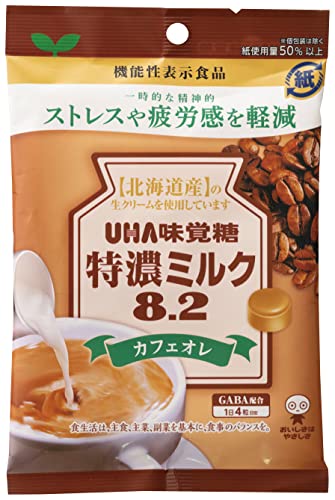 あめ/93グラム (x 6)/-・パッケージ個数:6・プラスチック商品紹介 カフェオレ味:贅沢な味わいの珈琲と特濃ミルクを合わせた味わい深い珈琲ミルクキャンディとなっております。 GABA配合: GABAを1日4粒で推奨摂取量28mgを摂取できる商品設計にしております。GABAの継続的な摂取により、日常生活で生じるストレスや疲労感の軽減することが報告されています。 原材料・成分 砂糖（国内製造）、水飴、粉乳、生クリーム、加糖練乳、バター、コーヒー、GABA、食塩／着色料（カラメル）、香料、乳化剤、酸味料、（一部に乳成分・大豆を含む）