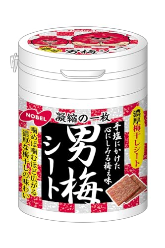 シートブラウン/75グラム (x 4)/a373-143・パッケージ個数:4・原材料:梅肉(梅(中国)、食塩)、コーンスターチ、砂糖、水飴/酸味料、調味料(アミノ酸等)、ソルビトール、甘味料(アスパルテーム・L-フェニルアラニン化合物)、野菜色素・商品サイズ(高さx奥行x幅):9.1cm×13.5cm×13.5cm商品紹介 濃厚な梅干しの味わいが楽しめる「男梅」シリーズの中でも人気のある男梅シートにボトルタイプの商品が新登場しました! 男梅シリーズならではの噛めば噛むほどしみ出す濃厚な辛い梅の味わいが据え置きに便利な大容量ボトルで楽しめます。男梅蔵のキャラクターが登場するテレビCMも放映中! 原材料・成分 梅肉(梅(中国)、食塩)、コーンスターチ、砂糖、水飴、梅干しパウダー/酸味料、調味料(アミノ酸等)、ソルビトール、甘味料(アスパルテーム・L-フェニルアラニン化合物)、野菜色素