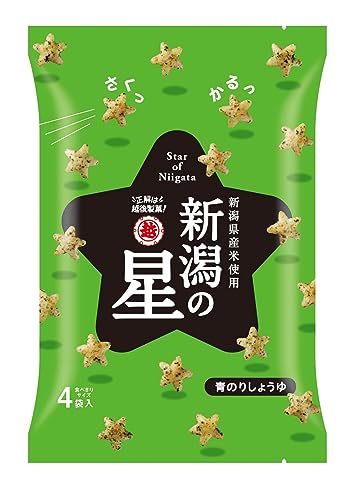 青のりしょうゆ-/80g×6袋/-・Size:80g×6袋Style:青のりしょうゆ・原材料:うるち米（新潟県産）、植物油脂、砂糖、しょうゆ、発酵調味液、青のり、風味調味料（かつお）、辛味調味料/加工でんぷん、調味料（アミノ酸等）、炭酸カルシウム、着色料（カロチノイド、クチナシ）、（一部に小麦・大豆を含む）・商品サイズ(高さx奥行x幅):27cm×28cm×18.5cm商品紹介 新潟県産米を100％使用したさくっとかるくてやさしいくちどけのお菓子です。恵まれた環境ではぐくまれた新潟県産米を贅沢に使用し、濃口醤油と青のりが香るなつかしい味わいの青のりしょうゆ味に仕上げました。 おやつや間食・おつまみにも便利な小分けの食べきりサイズの4袋入りです。 原材料・成分 うるち米（新潟県産）、植物油脂、砂糖、しょうゆ、発酵調味液、青のり、風味調味料（かつお）、辛味調味料/加工でんぷん、調味料（アミノ酸等）、炭酸カルシウム、着色料（カロチノイド、クチナシ）、（一部に小麦・大豆を含む）