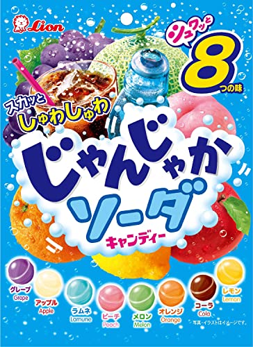 シュワっとさわやかなソーダ味が楽しめます・大容量のアソートキャンディです・全味均等に入っています商品紹介 シュワっとさわやかなソーダ味がじゃんじゃか楽しめる8種アソートソーダキャンディーです 原材料・成分 砂糖（国内製造）、水飴（国内製造）、果汁（アップル、レモン、グレープ、メロン、オレンジ、ピーチ）、植物油脂／酸味料、重曹、香料、着色料（カラメル、アントシアニン、クチナシ、紅麹、カロチノイド）、トレハロース、（一部にりんご・オレンジ・もも・大豆を含む）