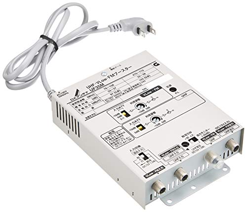 ホワイト/35db/UF35M・Size:35dbPatternName:単品・パッケージ個数:1・共同受信用UHF・V-Low・FM帯ブースターです。前置ブースターを後付することになっても、本製品から給電が可能です。UHF利得35dB、定格出力105dBμVです。AC100VまたはDC15V重畳式で運用可能。・V-Low・FM帯域利得35dB、定格出力97dBμV。・UHF利得35dB、定格出力105dBμV。・入力切換スイッチ、UHF給電スイッチ、出力モニター端子付。・F-5接栓×3個付属。【 仕様 】 ■使用帯域:V-Low・FM・UHF ■周波数帯域:V-Low・FM 76~108MHz、UHF 470~710MHz ■入出力インピーダンス:75Ω ■使用温度範囲:-10~+40℃ ■利得:V-Low・FM 35dB、UHF 35dB ■定格出力:V-Low・FM 97dBμV、UHF 105dBμV ■利得調整範囲:V-Low・FM 0~-10dB、UHF 0~ー10dB ■入力ATT:V-Low・FM 0、-10dB、 UHF 0、-10dB ■標準入力レベル:V-Low・FM 62dBμV、UHF 70dBμV ■雑音指数:V-Low・FM 5dB以下、UHF 4dB以下 ■重畳電源供給電源:FM・UHF DC15V 1.5W ■電源/消費電力:AC100V 2W、FM・UHF給電時 5.5W ■外形寸法:166×113×38mm ■質量:0.55kg ■付属品:F-5接栓×3 【 説明 】 ■共同受信用UHF・V-Low・FM帯ブースター ■V-Low・FM帯域利得35dB、定格出力97dBμV。 ■UHF利得35dB、定格出力105dBμV。 ■入力切換スイッチ、UHF給電スイッチ、出力モニター端子付。 ■F-5接栓×3個付属。